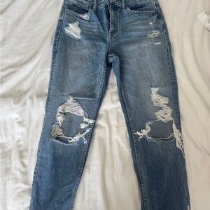 Flying Monkey High Rise Blue Jeans with Distressed Details